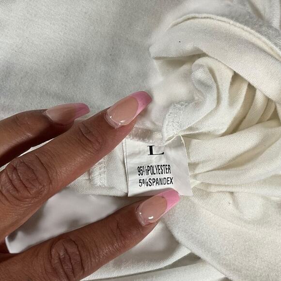 Boutique White V-Neck Lace Sleeve Size Large Over Sized Casual Top Night Out - Picture 6 of 9